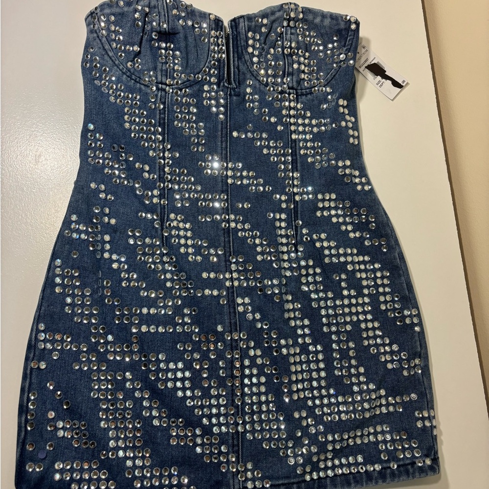 Nasty Gal Blue Denim Studded Top